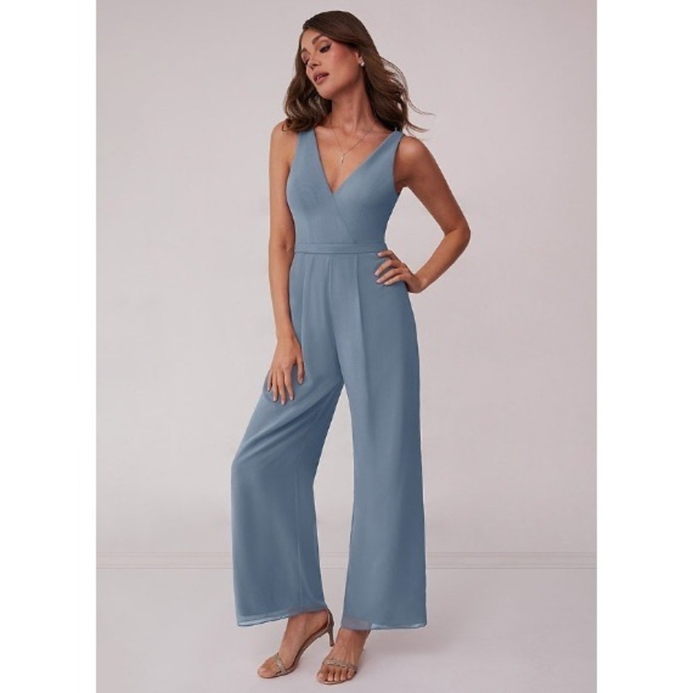 Womens Azazie Barbie Collab Sleeveless V Neck Wide Leg Romper Elegant Party Blue